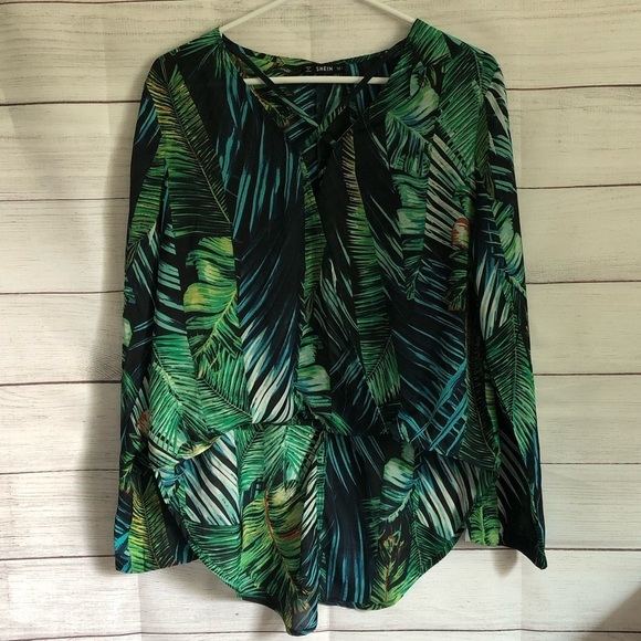 Shein Green Tropical Blouse Size L - Picture 1 of 5